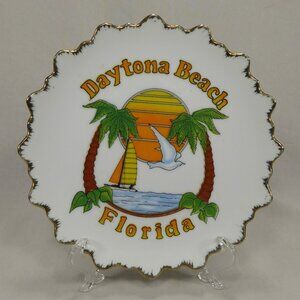 Vintage Daytona Beach Florida Souvenir Plate 7" Palm Tree Sailboat Retro 80s